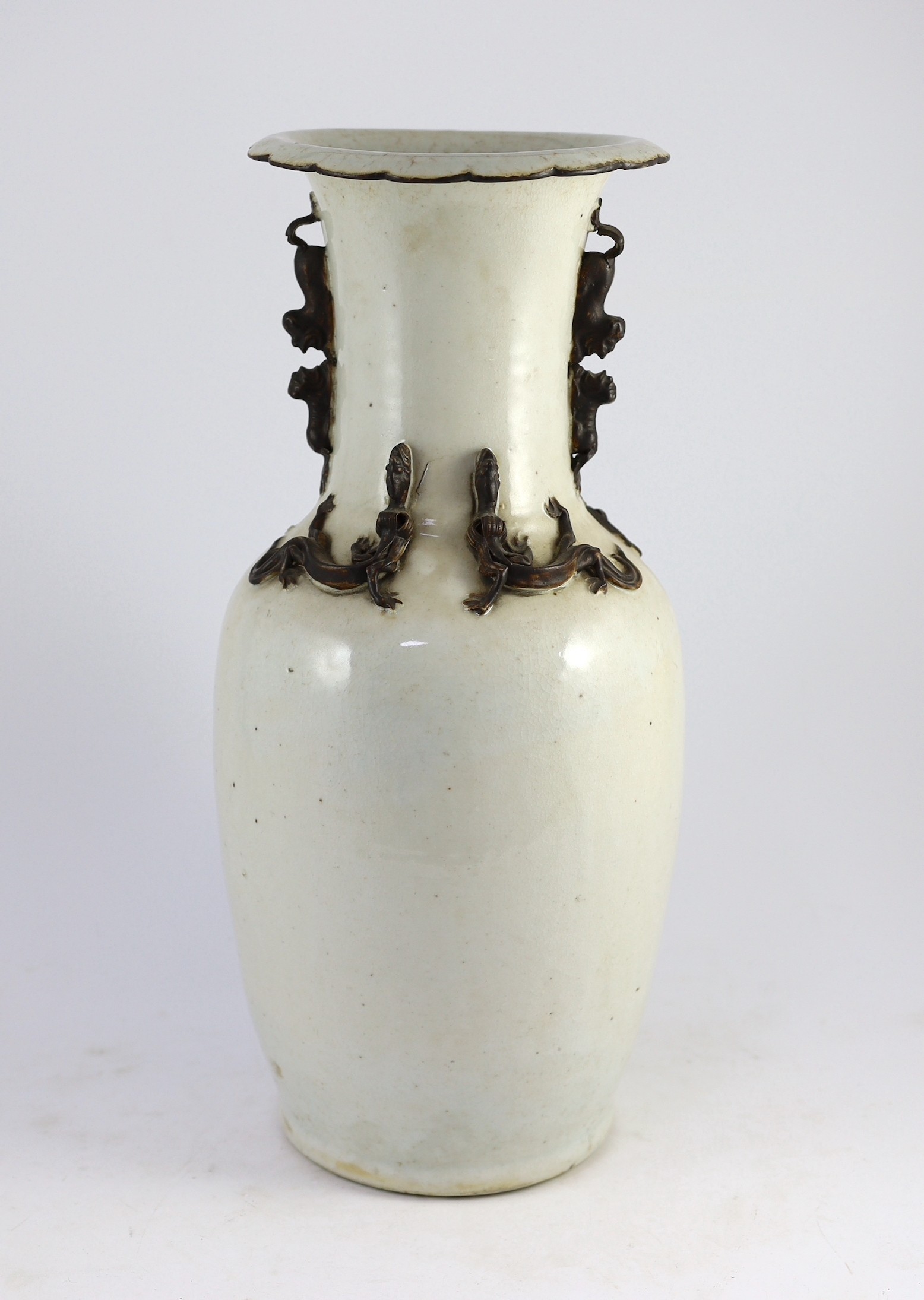 A large Chinese blue and white crackle glaze baluster vase, 19th century, 46cm high